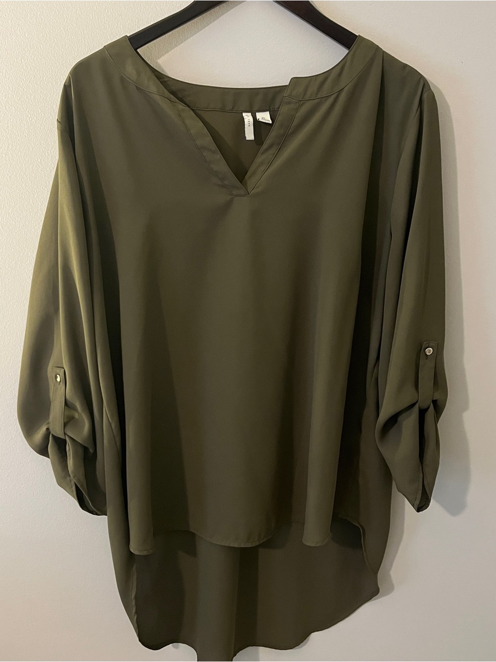 Women's Olive Green V-Neck High-Low Tunic
